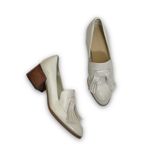 Marc Fischer Phylicia 2 Faux Patent Leather white Oxford Heel - Picture 2 of 6